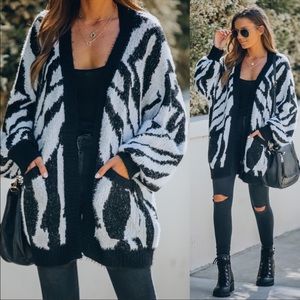 SOLD: Vici Whiteout Pocketed Zebra Cardigan